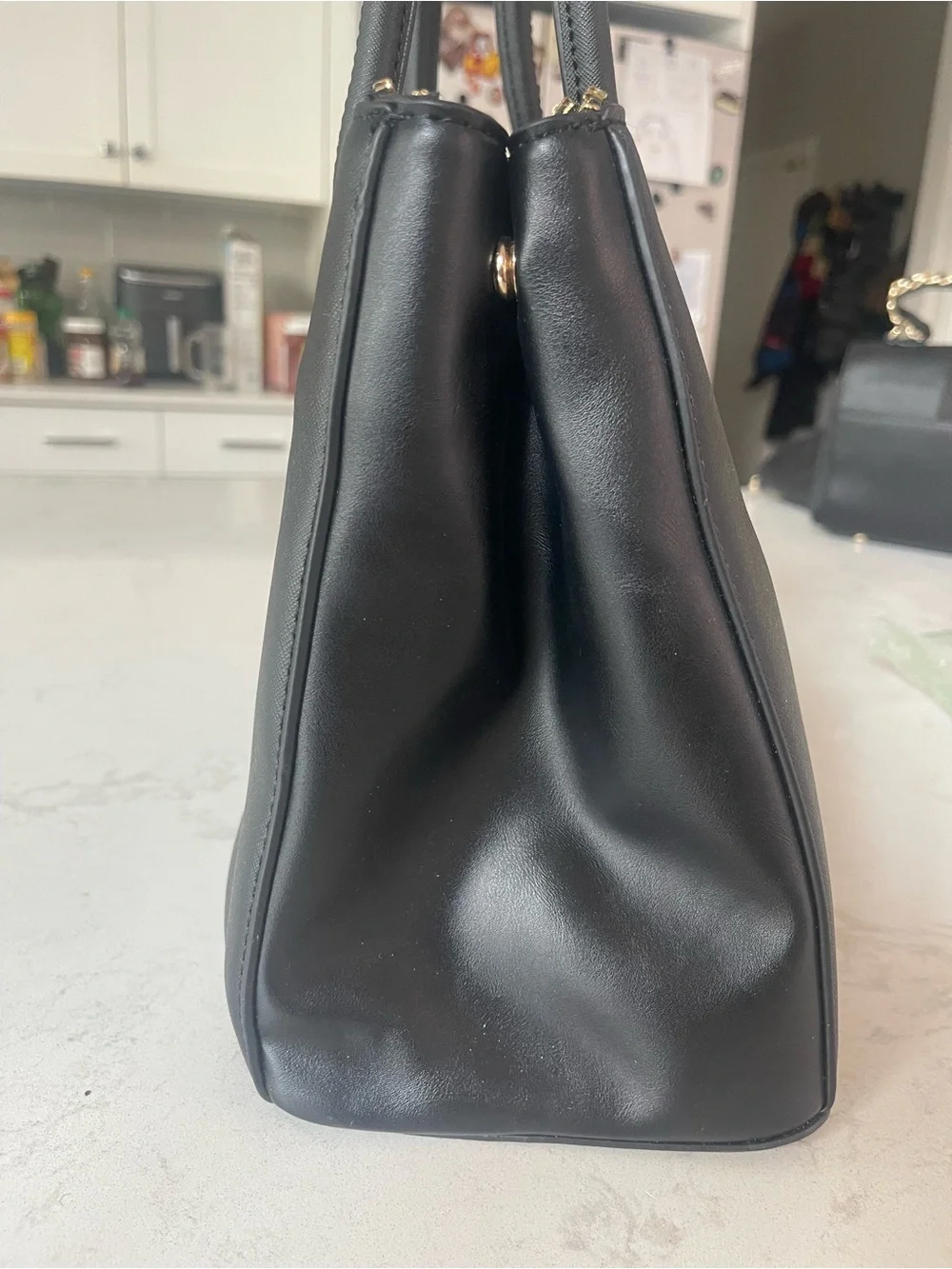 New York & Company Black Saffiano Satchel with Gold Accents